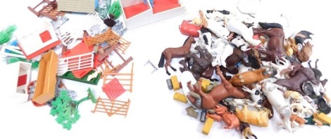 Various 20thC plastic farm animals, to include horses, various fencing, Britain's style, etc. (a quantity)