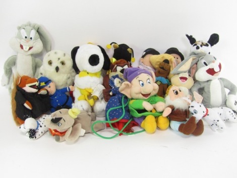 Various Disney and other soft toys, Mickey Mouse, Dwarfs, etc. (a quantity)