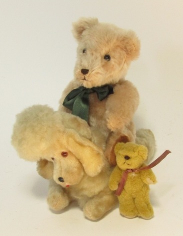 A Bombe Bears teddy bear, clockwork poodle and a pocket teddy bear. (3)