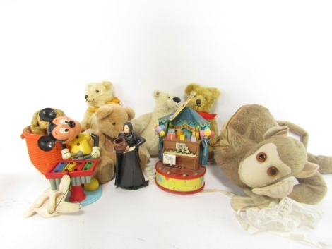 Dolls, soft toys and teddy bears, plush jointed Sieiner teddy bear, piglet, McDondald's toys, etc. (a quantity)