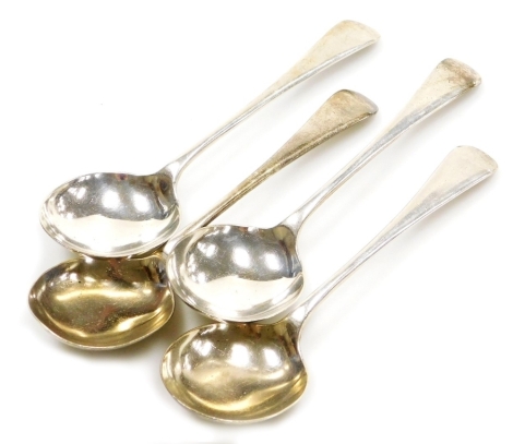 A set of four George V Old English pattern silver soup spoons, Viners and Company, Sheffield 1927, 10oz.