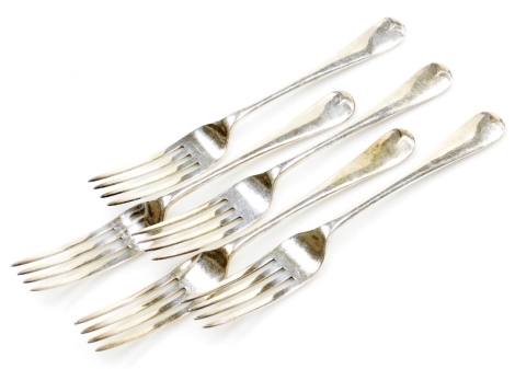 A set of five Old English pattern silver table forks, Walker & Hall, Sheffield 1961, 12½oz.