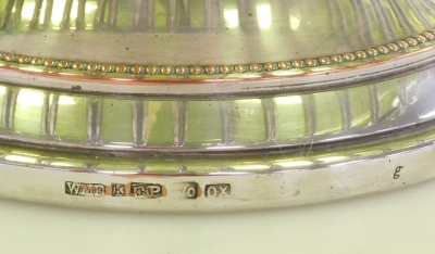 An early 20thC WMF silver plated basket, with an inset pale green glass bowl, pierced and embossed wavy rim above an open frame and a circular foot, impressed marks, 23cm diameter. - 2