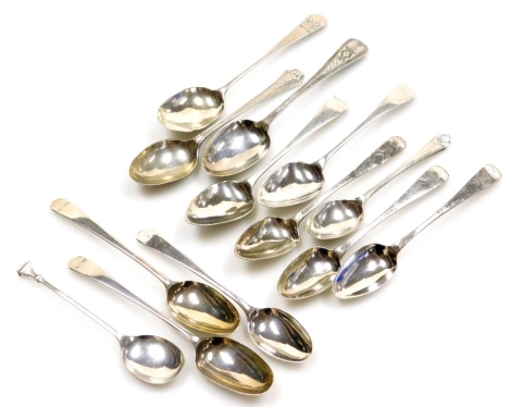 Various silver spoons, some monogrammed, others with bright cut decoration, various dates and assays, 5¼oz.