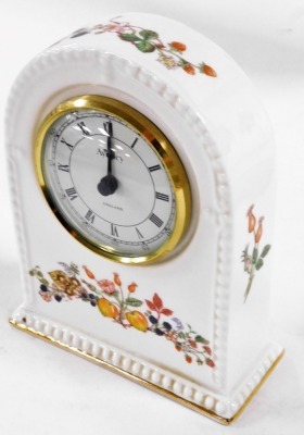 A Spode porcelain figure of Embrace, by Pauline Shone, an Aynsley Somerset pattern porcelain mantle clock, Royal Doulton Bunnykins mug, breakfast bowl and plate, Nao porcelain figure of a duck, a rocking rooster (2) and a Chinese glass figure of a Cockere - 3