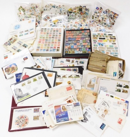 Various World Stamps, in albums and loose, to include Malaysia, Jamaica, a Birmingham Mint European Elections Medallic first day cover with sterling silver medal, limited edition of 5000, a quantity of hand written and typed telegraph messages, etc. (1 bo