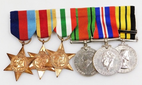 A set of late issued medals to Mr D F Hartnoll-Hall RAF, issued circa 1995-96, comprising 1939-45 Star, Africa Star, Italy Star, Defence and War medals, together with the Africa General Service medal with Kenya clasp.