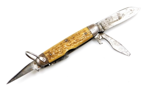 An American penknife, with simulated horn body, marked Made In USA to blade, by repute given to the vendors father when he served with the Americans in Europe during World War Two.