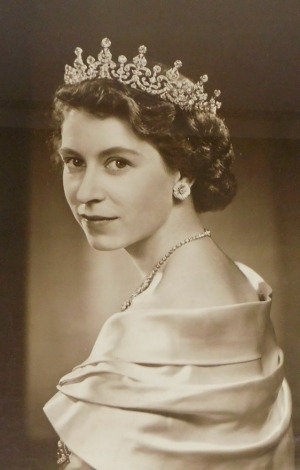 After Youseuf Karsh. Princess Elizabeth at Clarence House London 1951, photographic print, 74cm x 47cm.