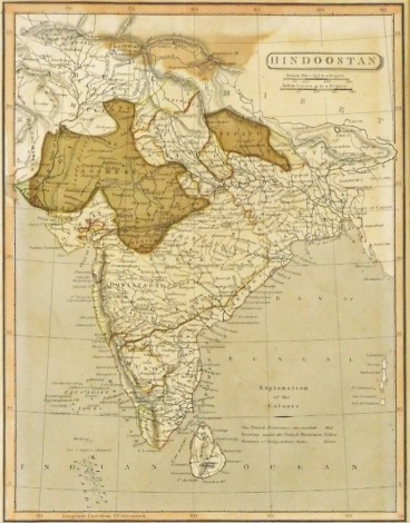 A 19thC map of Hindoostan by Alexander Macpherson, published December 1st 1822 by Sherwood Neely and Jones, 20 Paternoster Row, London, 25cm x 19cm.