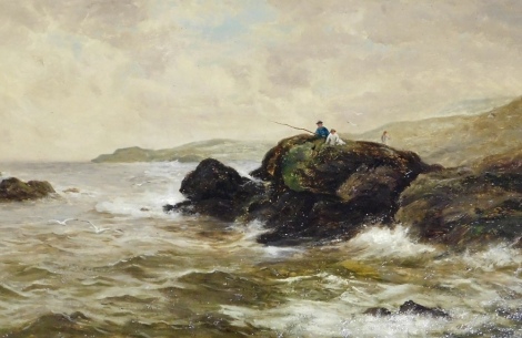 W Gray (19thC School). The Young Angler, oil on canvas, signed, 42cm x 59cm.