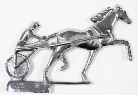 An early 20thC chrome plated pony trap car mascot, 19cm wide.