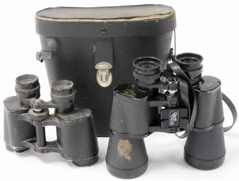 A pair of Green Cat 7x50 field binoculars, 372ft and 1000 yards, with ultraviolet objectives, cased, with seat and admission badges for Aintree and Newmarket, and a pair of Eikow Airpoty 8x30 field binoculars, number 56142.