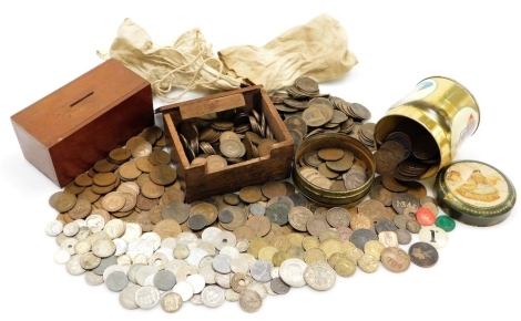 Various pre-decimal coins, World and GB, to include ha'pennies, one pennies, Canadian coinage, German, Victorian token for John Chorlton Manchester, etc. (1 tray)