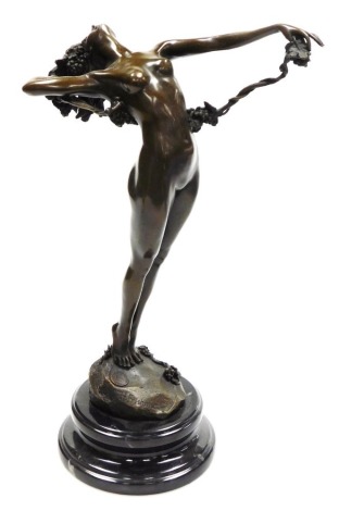 After Harriet Whitney Frishmunth (American 1880-1980). Divine, bronze metal figure of a standing nude, mounted on a black marble socle, bears bronze guarantee plaque, 38cm high.