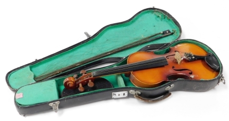 A Chinese Lark violin and bow, cased.