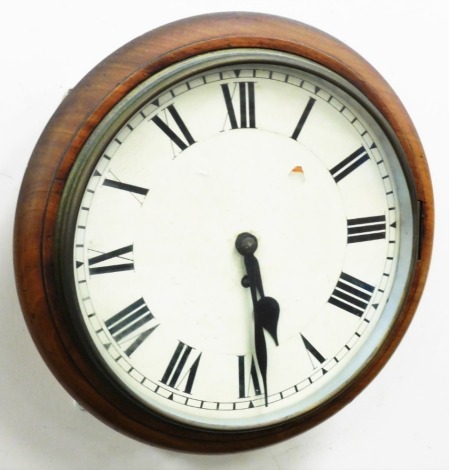 A Victorian mahogany cased wall clock, circular dial bearing Roman numerals, fusee movement, no key, 37cm diameter.