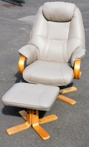 A Global Furniture Alliance Nice ivory leather swivel armchair, and matching footstool.