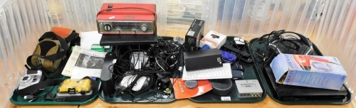 Various mobile phones to include Samsung, cameras, headphones, Roberts radio, Silvercrest digital audio player, Now TV remote, Hitachi Freeview player, etc. (3 trays and loose) Buyer Note: WARNING! This lot contains untested or unsafe electrical items. It