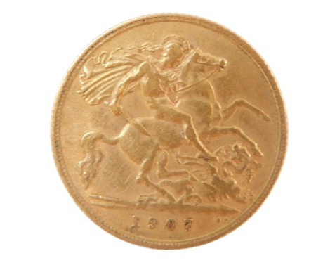 An Edward VII half gold sovereign dated 1907.