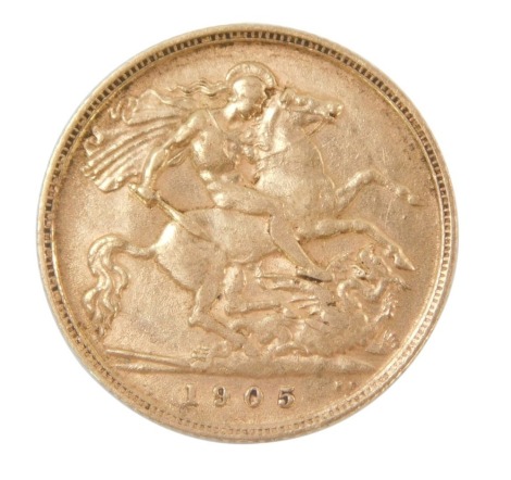 An Edward VII half gold sovereign dated 1905.