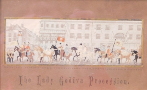 A 19thC Stevengraph of the Lady Godiva procession, 14.5cm x 5.5cm, in black and gilt frame.