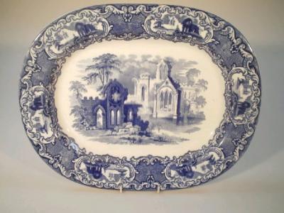 A late 19thC blue and white meat plate