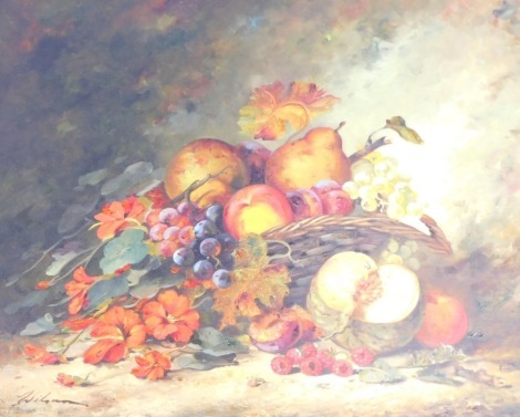 Wilham (20thC School). Fruit and flower still life, signed, oil on canvas, 40cm x 49cm, in gilt frame.