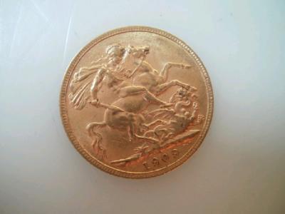 An Edwardian gold sovereign dated 1909