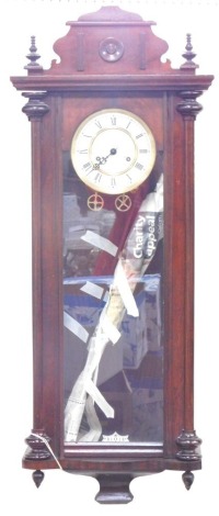 A late 19thC Vienna style wall clock, the dial with Roman numerals, 103cm high, 38cm wide, 40cm wide.