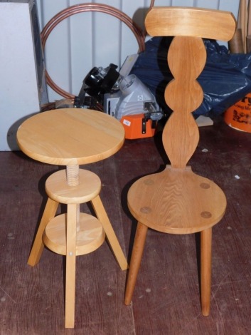 A hobby stool chair and a traditional spinning chair in beech. (2)