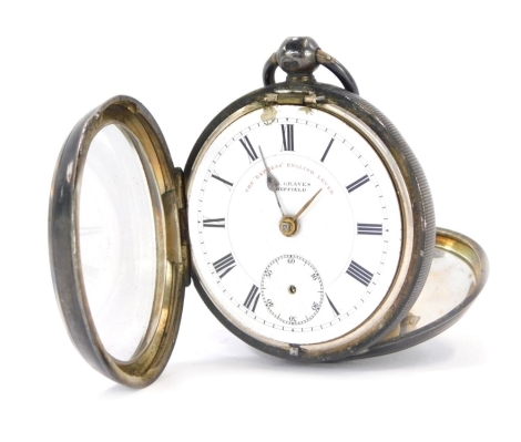 A H G Graves of Sheffield silver Edward VII pocket watch, with white enamel Roman numeric dial and seconds dial, inscribed The Express English Lever, in silver case, Chester 1901, 129.6g all in.