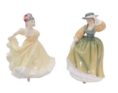 Two Royal Doulton ladies, Pretty Ladies Collection Ninette HN4717, 18cm high, and Buttercup. (2)