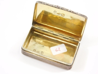 A William IV silver snuff box, by Thomas Shaw with silver gilt interior, floral thumb mould handle and engine turned and raised geometric decoration, Birmingham, 1832, initialled, 5cm wide, 1.2oz. - 2