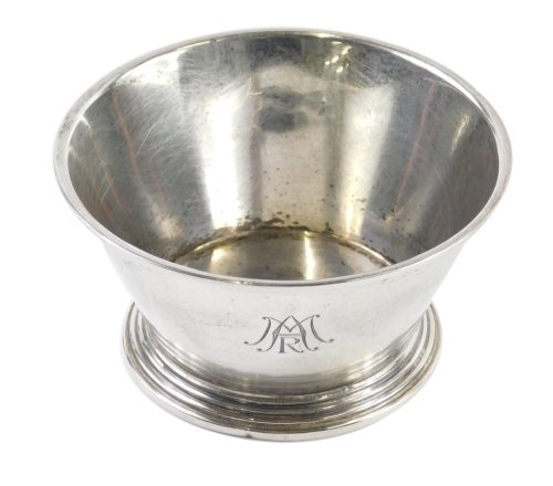 A George V silver bowl, with tapering body on a stepped base, initialled, Birmingham 1917, 10cm diameter, 2.7oz all in.