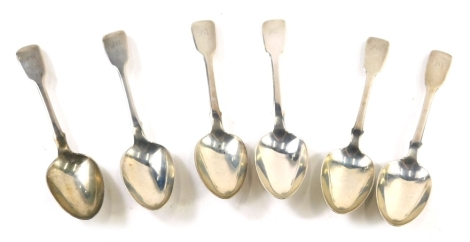 A set of six Victorian silver dessert spoons, by Henry Holland, fiddle pattern each with M initial engraved to handle, London 1840 and 1841, 8¾oz.