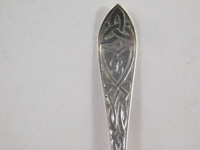 A set of ten George V Art Nouveau Scottish silver teaspoons, by John Alexander Fettes, with shaped etched handles, Glasgow, 1912, 12cm long, 3.75oz. (10) - 2