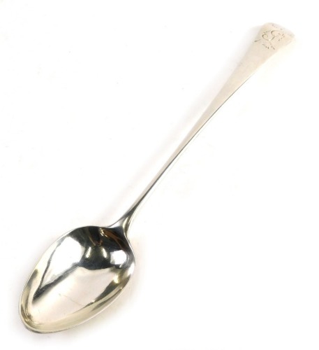 A George III silver basting spoon, by GS, old English pattern, initialled, date mark rubbed, 29cm long, 3.3oz.