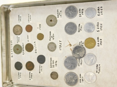 Various coins, tokens, etc., Cornish copper half ounce 1791, various later, small quantity of silver threepenny bits, Victorian penny, various other Victorian and other coins, small quantity of world used, USA one cent 1907, five cents 1904. - 3