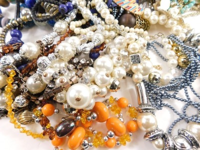 A group of modern costume jewellery necklaces, of varying designs and period styles, mainly beaded and chunky examples. (a quantity) - 2