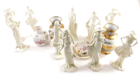 Various china and effects, ten Royal Worcester Vogue collection figures, to include Clara 1925, various others 22cm high, etc. Royal Crown Derby Posies pattern pin dish and other items. (a quantity)