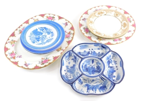 Various china and effects, an Aynsley bone china cabinet plate, 27cm diameter, Chinese blue and white sweet meat dish, other plates, etc. (a quantity)