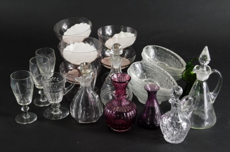 Various glassware, ewers, cut glass sundae dishes, various dimensions. (a quantity)