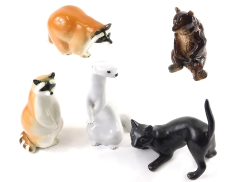 Various Russian and other pottery figures, to include racoon, 15cm high, various others, various printed marks beneath. (a quantity)