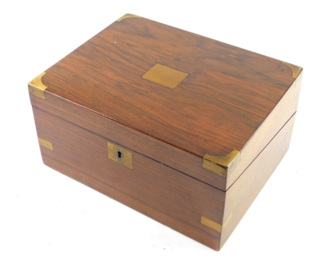 A 19thC walnut writing slope, with metal corners, fitted interior with writing slope and space for ink bottle and pen, 15cm high, 30cm wide, 24cm deep.