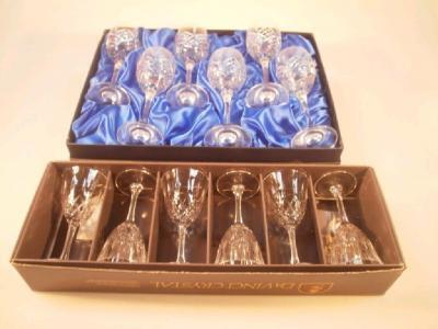 A boxed set of six Rockingham Crystal wine glasses