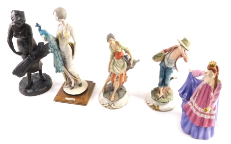 Various figures, Continental and others, Faberge Franklin Mint Princess of the Glass Mountain figure, 18cm high, decorative battery powered clock, etc. (a quantity)