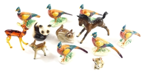 Various Beswick and other animals, Murano style fawn, Beswick pheasant, 10cm high, various other similar, foal, etc. (a quantity)