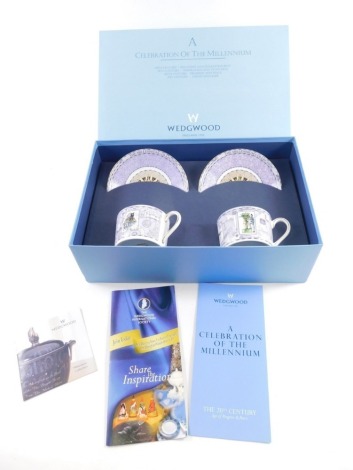 A Wedgwood The Millennium collection cup and saucer set, with paperwork in fitted box, 34cm wide.