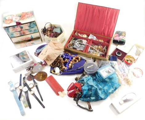 Various costume jewellery and effects, a quantity of jewellery boxes containing various beads, necklaces, bangle, other costume jewellery, etc. (a quantity)